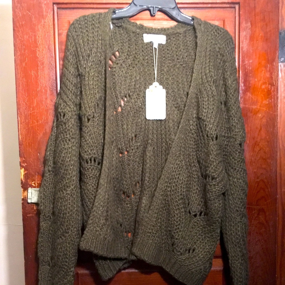 Pink Rose Green Throw Sweater/Cardigan